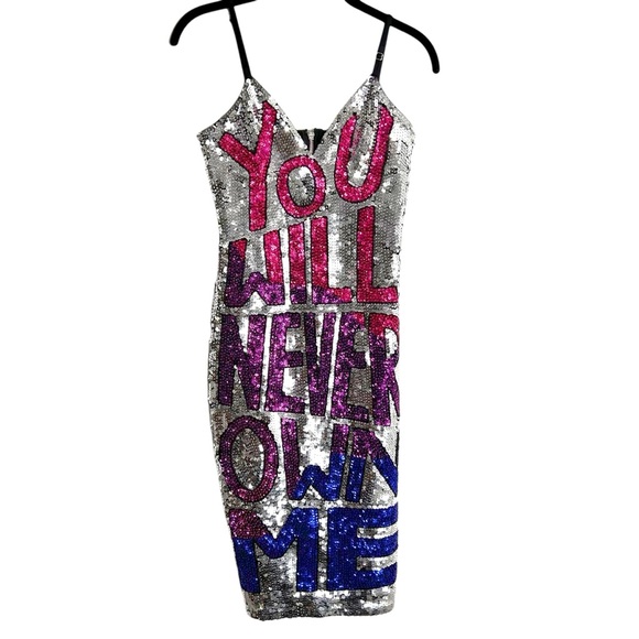 Discount universe “you will never own me” body con, sequin dress EUC SZM - Picture 1 of 9